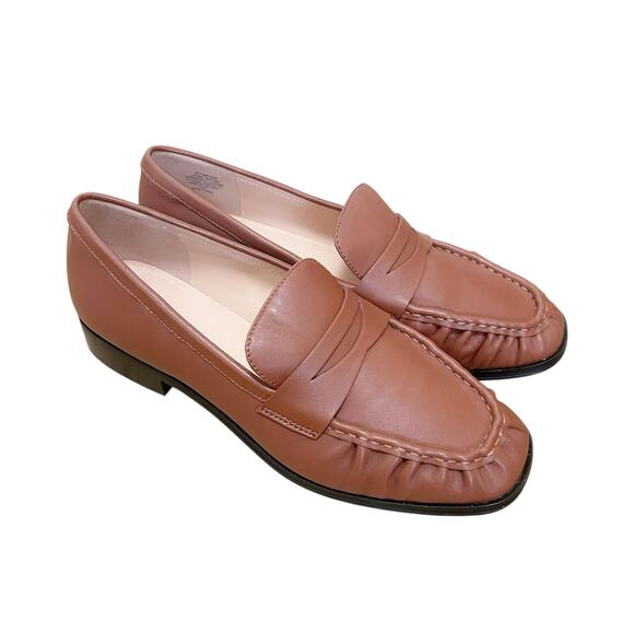J. Crew Brown Leather Maison Ruched Loafers Sz 9 - Picture 1 of 6